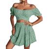 imageLYANER Womens 2 Piece Outfits Floral Off Shoulder Tie Up Crop Top and Mini Skirt SetGreen Floral