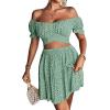imageLYANER Womens 2 Piece Outfits Floral Off Shoulder Tie Up Crop Top and Mini Skirt SetGreen Floral