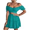 imageLYANER Womens 2 Piece Outfits Floral Off Shoulder Tie Up Crop Top and Mini Skirt SetLake Blue