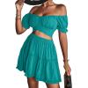 imageLYANER Womens 2 Piece Outfits Floral Off Shoulder Tie Up Crop Top and Mini Skirt SetLake Blue