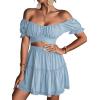 imageLYANER Womens 2 Piece Outfits Floral Off Shoulder Tie Up Crop Top and Mini Skirt SetLight Blue