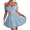 imageLYANER Womens 2 Piece Outfits Floral Off Shoulder Tie Up Crop Top and Mini Skirt SetLight Blue