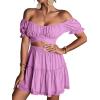 imageLYANER Womens 2 Piece Outfits Floral Off Shoulder Tie Up Crop Top and Mini Skirt SetLight Purple