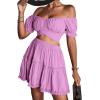 imageLYANER Womens 2 Piece Outfits Floral Off Shoulder Tie Up Crop Top and Mini Skirt SetLight Purple