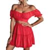 imageLYANER Womens 2 Piece Outfits Floral Off Shoulder Tie Up Crop Top and Mini Skirt SetLight Red