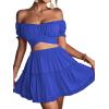 imageLYANER Womens 2 Piece Outfits Floral Off Shoulder Tie Up Crop Top and Mini Skirt SetLight Royal