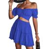 imageLYANER Womens 2 Piece Outfits Floral Off Shoulder Tie Up Crop Top and Mini Skirt SetLight Royal