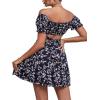 imageLYANER Womens 2 Piece Outfits Floral Off Shoulder Tie Up Crop Top and Mini Skirt SetNavy