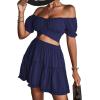 imageLYANER Womens 2 Piece Outfits Floral Off Shoulder Tie Up Crop Top and Mini Skirt SetNavy Blue
