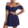 imageLYANER Womens 2 Piece Outfits Floral Off Shoulder Tie Up Crop Top and Mini Skirt SetNavy Blue