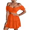 imageLYANER Womens 2 Piece Outfits Floral Off Shoulder Tie Up Crop Top and Mini Skirt SetOrange