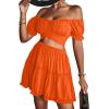 imageLYANER Womens 2 Piece Outfits Floral Off Shoulder Tie Up Crop Top and Mini Skirt SetOrange