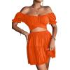 imageLYANER Womens 2 Piece Outfits Floral Off Shoulder Tie Up Crop Top and Mini Skirt SetOrange