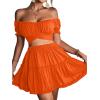 imageLYANER Womens 2 Piece Outfits Floral Off Shoulder Tie Up Crop Top and Mini Skirt SetOrange