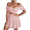imageLYANER Womens 2 Piece Outfits Floral Off Shoulder Tie Up Crop Top and Mini Skirt SetPink