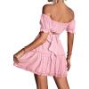 imageLYANER Womens 2 Piece Outfits Floral Off Shoulder Tie Up Crop Top and Mini Skirt SetPink Floral