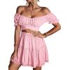 imageLYANER Womens 2 Piece Outfits Floral Off Shoulder Tie Up Crop Top and Mini Skirt SetPink Floral