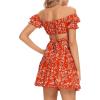 imageLYANER Womens 2 Piece Outfits Floral Off Shoulder Tie Up Crop Top and Mini Skirt SetRed