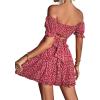 imageLYANER Womens 2 Piece Outfits Floral Off Shoulder Tie Up Crop Top and Mini Skirt SetRose Floral