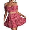 imageLYANER Womens 2 Piece Outfits Floral Off Shoulder Tie Up Crop Top and Mini Skirt SetRose Floral