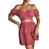 imageLYANER Womens 2 Piece Outfits Floral Off Shoulder Tie Up Crop Top and Mini Skirt SetRose Floral