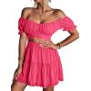 imageLYANER Womens 2 Piece Outfits Floral Off Shoulder Tie Up Crop Top and Mini Skirt SetRose Red