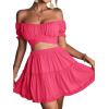 imageLYANER Womens 2 Piece Outfits Floral Off Shoulder Tie Up Crop Top and Mini Skirt SetRose Red