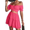 imageLYANER Womens 2 Piece Outfits Floral Off Shoulder Tie Up Crop Top and Mini Skirt SetRose Red