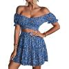imageLYANER Womens 2 Piece Outfits Floral Off Shoulder Tie Up Crop Top and Mini Skirt SetRoyal Blue Floral