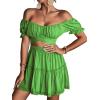 imageLYANER Womens 2 Piece Outfits Floral Off Shoulder Tie Up Crop Top and Mini Skirt SetSolid Green