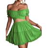 imageLYANER Womens 2 Piece Outfits Floral Off Shoulder Tie Up Crop Top and Mini Skirt SetSolid Green