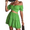 imageLYANER Womens 2 Piece Outfits Floral Off Shoulder Tie Up Crop Top and Mini Skirt SetSolid Green
