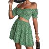 imageLYANER Womens 2 Piece Outfits Floral Off Shoulder Tie Up Crop Top and Mini Skirt SetTeal
