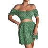 imageLYANER Womens 2 Piece Outfits Floral Off Shoulder Tie Up Crop Top and Mini Skirt SetTeal