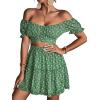 imageLYANER Womens 2 Piece Outfits Floral Off Shoulder Tie Up Crop Top and Mini Skirt SetTeal