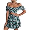 imageLYANER Womens 2 Piece Outfits Floral Off Shoulder Tie Up Crop Top and Mini Skirt SetTropical Floral