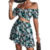 imageLYANER Womens 2 Piece Outfits Floral Off Shoulder Tie Up Crop Top and Mini Skirt SetTropical Floral