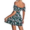 imageLYANER Womens 2 Piece Outfits Floral Off Shoulder Tie Up Crop Top and Mini Skirt SetTropical Floral