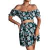 imageLYANER Womens 2 Piece Outfits Floral Off Shoulder Tie Up Crop Top and Mini Skirt SetTropical Floral