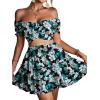 imageLYANER Womens 2 Piece Outfits Floral Off Shoulder Tie Up Crop Top and Mini Skirt SetTropical Floral