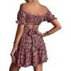 imageLYANER Womens 2 Piece Outfits Floral Off Shoulder Tie Up Crop Top and Mini Skirt SetWine Red Floral