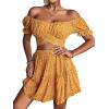 imageLYANER Womens 2 Piece Outfits Floral Off Shoulder Tie Up Crop Top and Mini Skirt SetYellow Floral