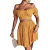 imageLYANER Womens 2 Piece Outfits Floral Off Shoulder Tie Up Crop Top and Mini Skirt SetYellow Floral