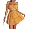 imageLYANER Womens 2 Piece Outfits Floral Off Shoulder Tie Up Crop Top and Mini Skirt SetYellow Floral