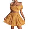 imageLYANER Womens 2 Piece Outfits Floral Off Shoulder Tie Up Crop Top and Mini Skirt SetYellow Floral