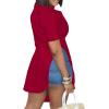 imageLYANER Womens Collar V Neck Button Down Slit Hem Short Sleeve Blouse Long Shirt TopBurgundy