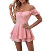 imageLYANER Womens Off Shoulder Wrap Tie Up Back Ruffle Short Sleeve Romper Short JumpsuitBaby Pink