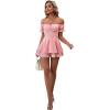 imageLYANER Womens Off Shoulder Wrap Tie Up Back Ruffle Short Sleeve Romper Short JumpsuitBaby Pink