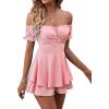 imageLYANER Womens Off Shoulder Wrap Tie Up Back Ruffle Short Sleeve Romper Short JumpsuitBaby Pink