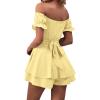 imageLYANER Womens Off Shoulder Wrap Tie Up Back Ruffle Short Sleeve Romper Short JumpsuitBaby Yellow